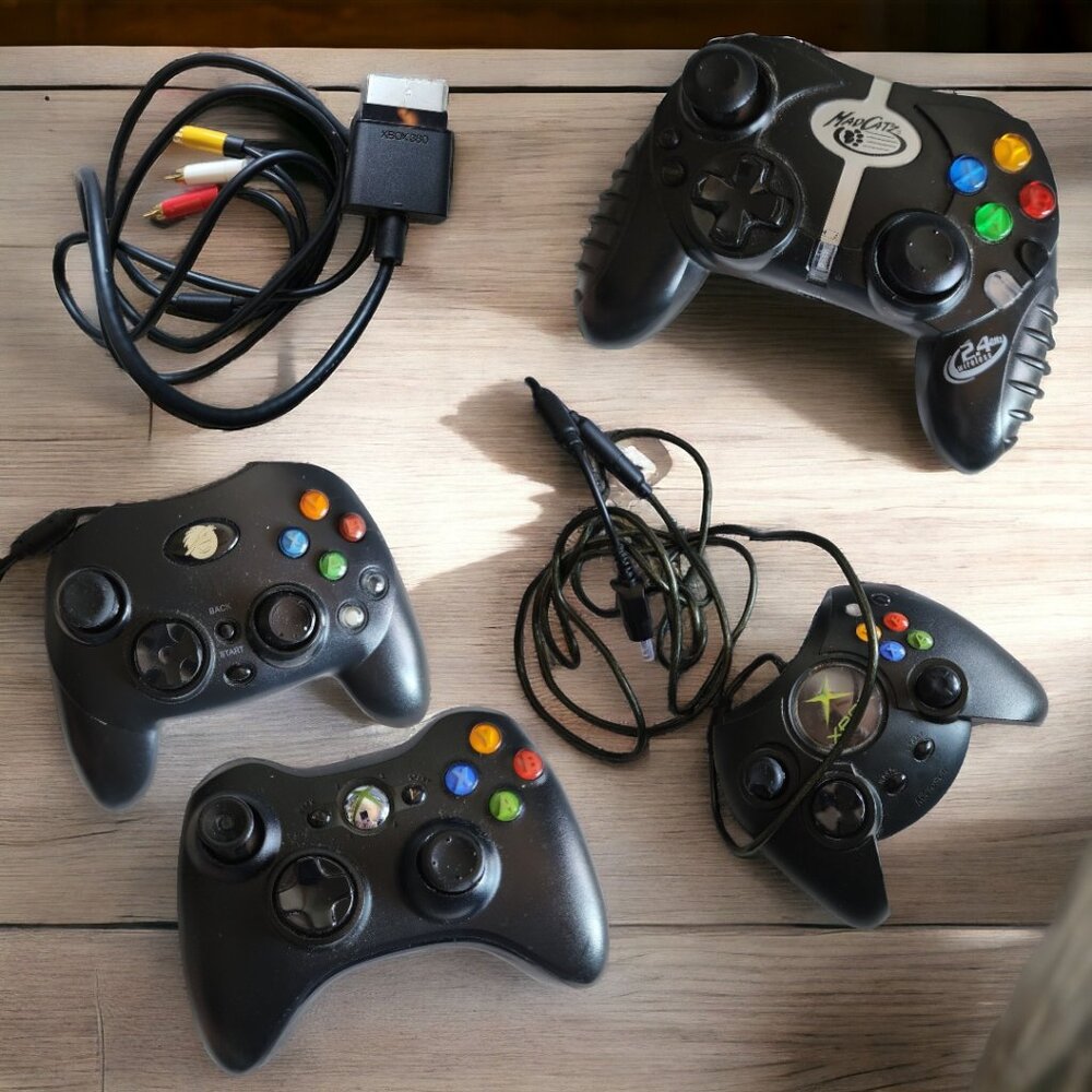XBOX 4 Controllers and 1 Cord  Various Styles.